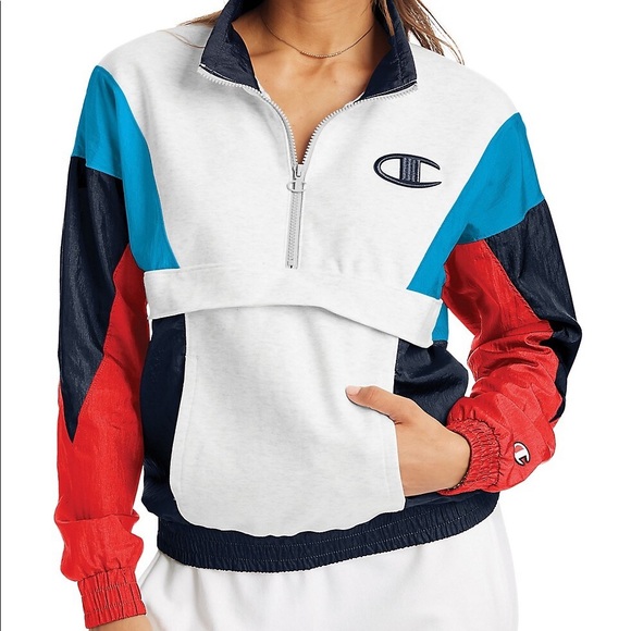 Champion Mixed Media Colourblock Pullover Sweater and Windbreaker - Picture 1 of 7